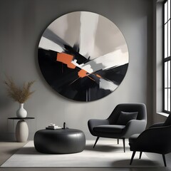 A living room with a big chair and a painting on the wall..