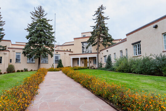 Santa Fe, NM - Sept. 23, 2021: The New Mexico Supreme Court Building was built in 1937 with funding from the Public Works Administration.
