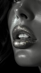 Close-up of woman's lips with glitter and sparkles.