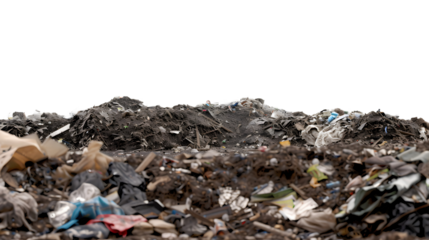 Pile of garbage isolated on transparent background, png file white background. Pераforated card with trash and waste. Waste soil e masking tape. In carton box plastic jar. garbage pile in bin or black