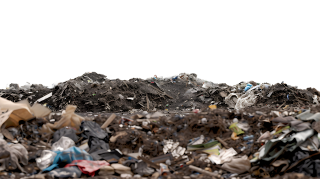 Pile of garbage isolated on transparent background, png file white background. Pераforated card with trash and waste. Waste soil e masking tape. In carton box plastic jar. garbage pile in bin or black