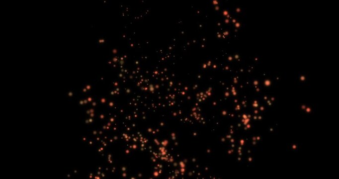 Flying embers; fire particles, bonfire sparkles; glowing embers