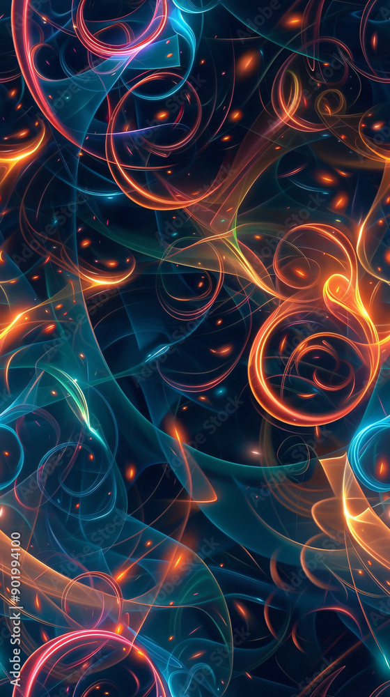 Poster colorful abstract background with wavy shapes and glowing dots