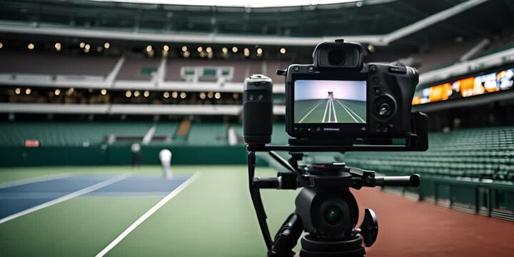TV camera on a tennis court.