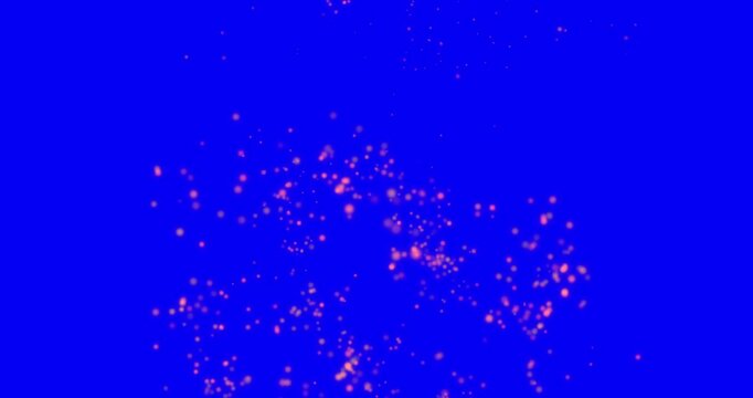 Flying embers; fire particles, bonfire sparkles; glowing embers on blue screen background