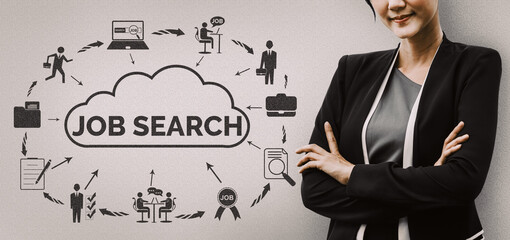 Human Resources Recruitment and People Networking Concept. Modern graphic interface showing...