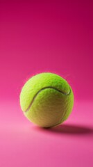 Close-up of a tennis ball on a pink background, sports equipment concept