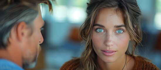 Fototapeta premium Close-up Portrait of a Woman with Blue Eyes