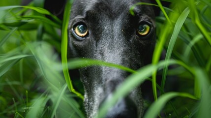 Greyhound with grass, macro shot.