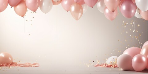 16th sweet sixteen birthday or anniversary balloons and confetti decoration for surprise parties event setup background