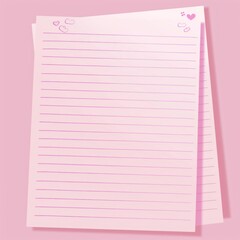 Cute Pink Lined Paper with Heart Patterns for Writing