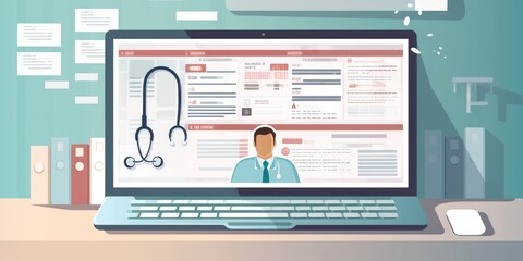 personal patient clinic hospital record or digital file of information and test exam results logged in database or booking appointment doctor medical health care display on computer screen background