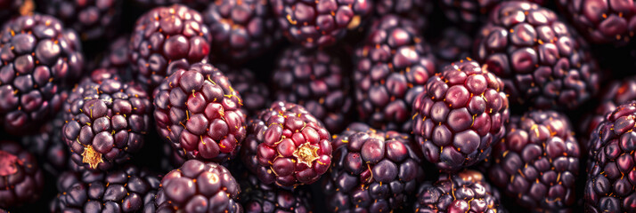 Banner blackberry background. Close up of fresh blackberries. Top view.