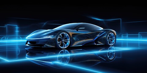 Obraz premium futuristic electric sport fast car chassis and battery packs with high performance or future EV fatory production and prototype showcase concepts 