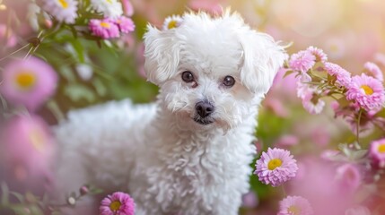 Bichon Frise with flowers
