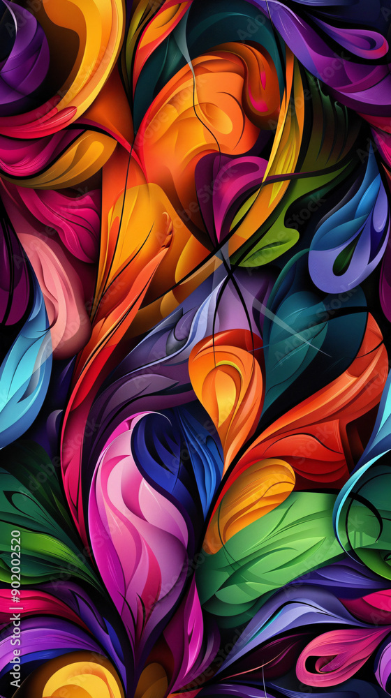 Aufkleber Vibrant and dynamic design featuring intricate swirls and curves in a spectrum of colors