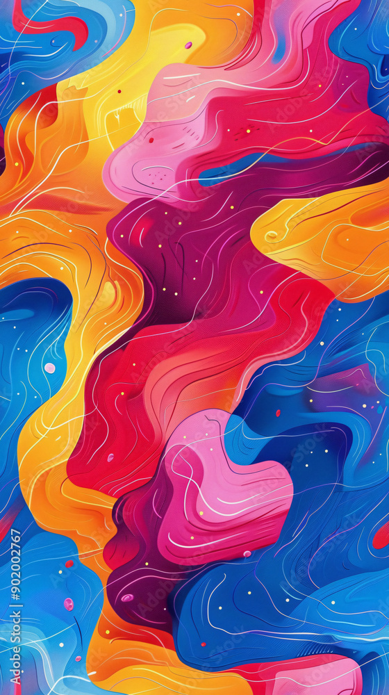 Aufkleber abstract wavy shapes in a vibrant seamless pattern, ideal for contemporary and imaginative projects