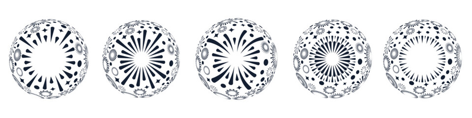Set of creative fireworks explosion logo design vector, round fireworks black color design vector.