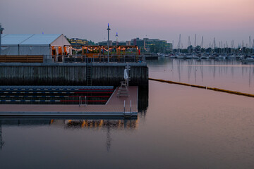 Naklejka premium The old Port of Quebec City at dusk
