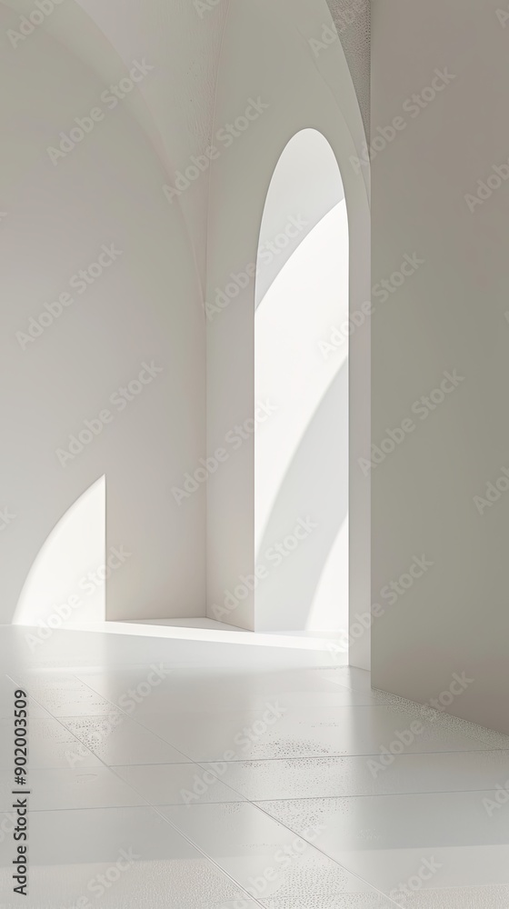 Poster sleek minimalist interior design with soft light and elegant arched window