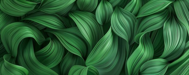 A captivating digital illustration showcasing a pattern of green waves resembling leaves, creating an intricate and soothing background.