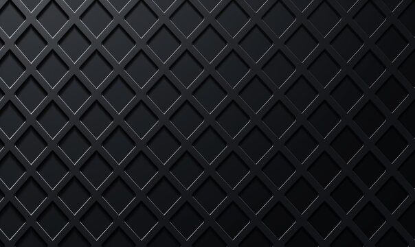 Dark grey metal grid pattern on a black background, exhibiting a square and diamond structure with a gradient effect.