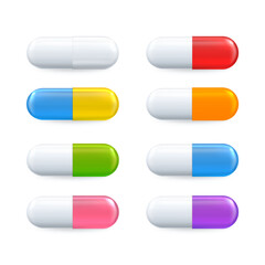 Vector 3d realistic medical pill icon set. Medical capsules, vitamins for healthcare EPS 10