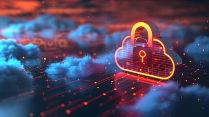 cloud icon combined with a secure padlock, representing abstract cloud security services and data protection