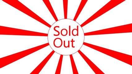 Sold out red lines sunburst rotating on white background.