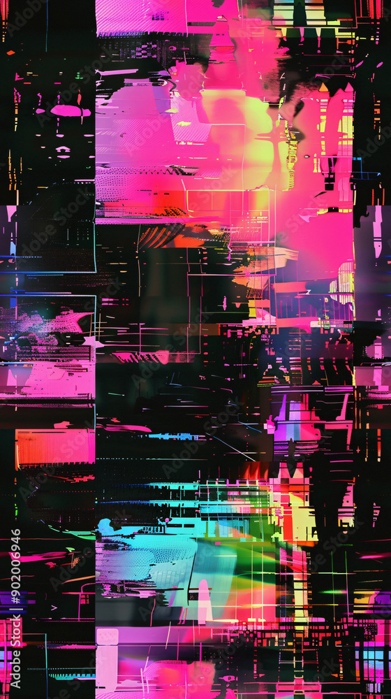 Poster Modern and technological design featuring a vibrant and abstract seamless pattern with distorted shapes