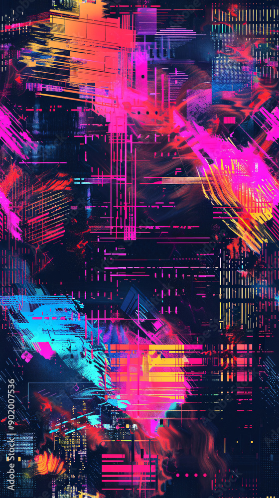 Aufkleber Vibrant seamless pattern with a modern and dynamic design, featuring a fusion of colorful geometric shapes