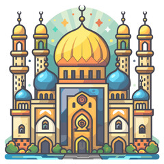 Obraz premium Mosque icon. Vector illustration in flat cartoon style. Isolated on white background.
