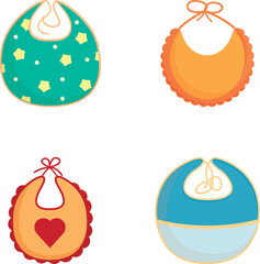 Collection of four cute baby bibs with various designs, suitable for infants and toddlers