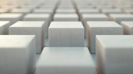 Fototapeta premium Close-up view of white cubes arranged in a repetitive geometric pattern, creating an abstract and minimalist visual effect.