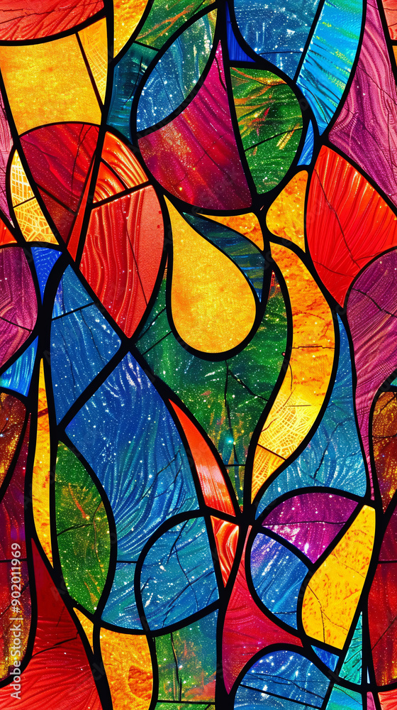 Aufkleber Seamless stained glass pattern is featuring vibrant colors and sparkles, creating a kaleidoscopic effect