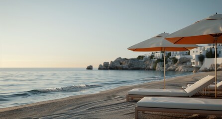 Fototapeta premium Beach Lounge Chairs on a Sunny Day