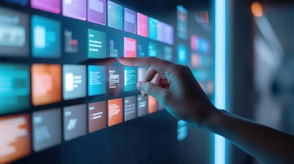 Manager with a 3D digital palette creating defense strategies, management, creativity, innovative solutions