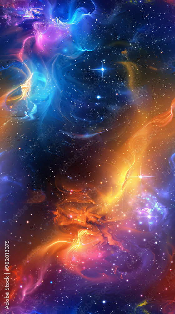 Poster colorful abstract galaxy background with shining stars and nebulae, perfect for any project needing 