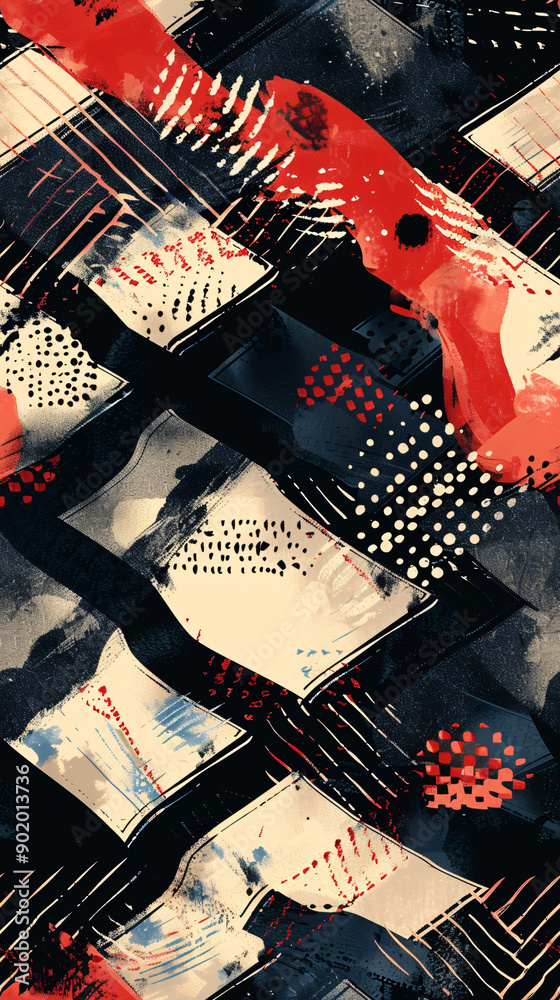 Fototapete abstract seamless pattern with brushstrokes, strokes and dots creating artistic design for textile, 