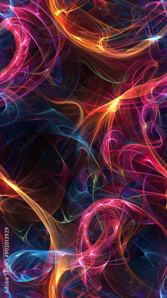 Leinwandbilder colorful wavy lines flowing on a dark abstract background, creating a seamless pattern