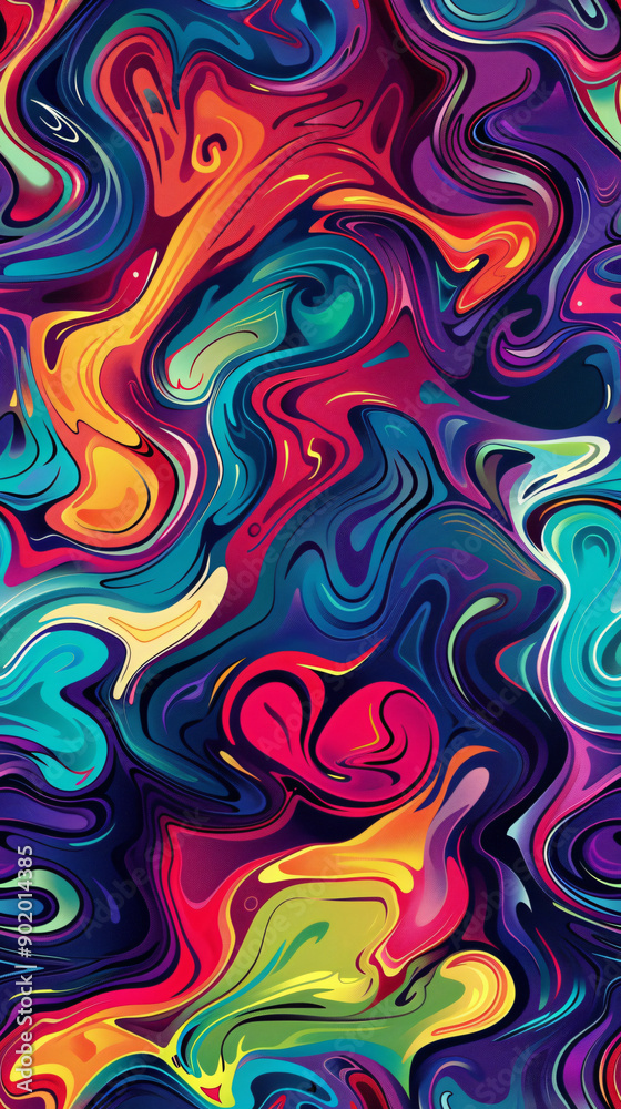 Poster Colorful abstract background with a swirl pattern forming a psychedelic seamless pattern