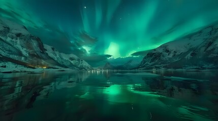 Naklejka premium Aurora borealis on the Lofoten islands, Norway