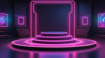 Glowing Futuristic Product Display Stand Podium Background. backdrop, realistic modern pedestal mockup