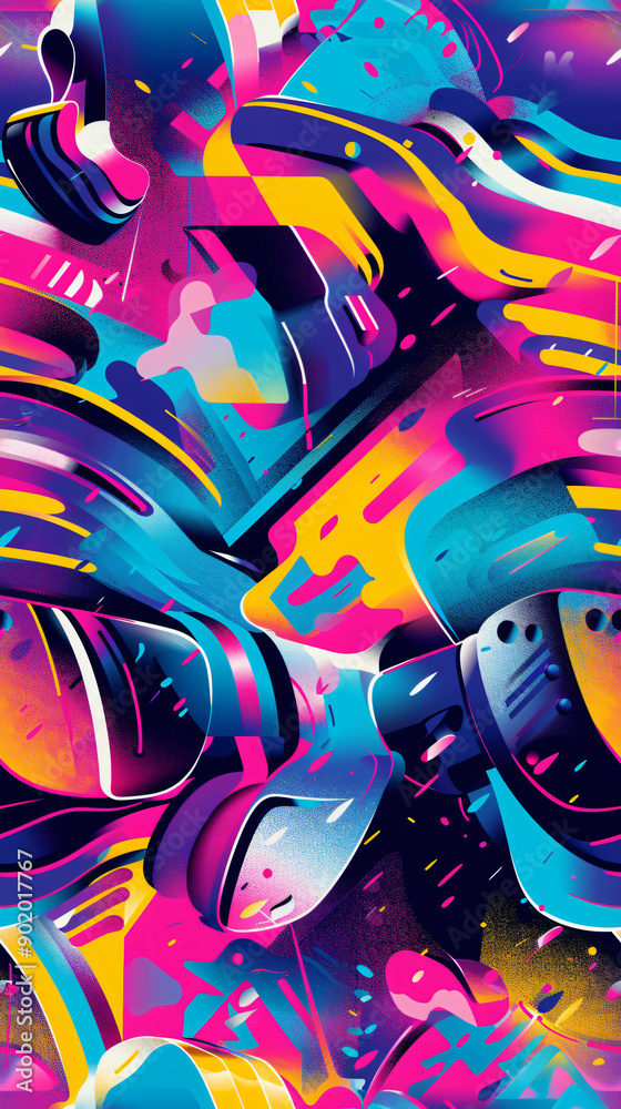 Aufkleber energetic and lively abstract design featuring a whimsical blend of shapes and colors