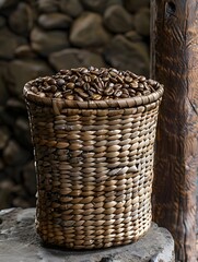 wicker basket on a wooden background