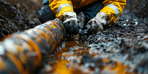 a worker fixing a pipe