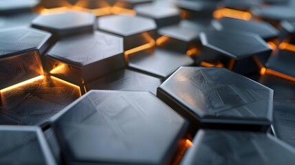 Hexagonal abstract metal background with light