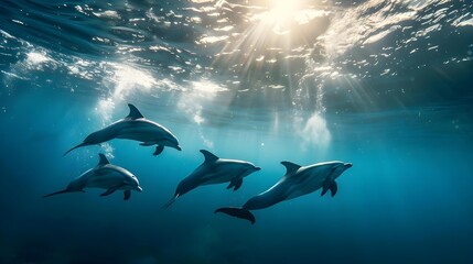 Obraz premium Dolphins swimming underwater