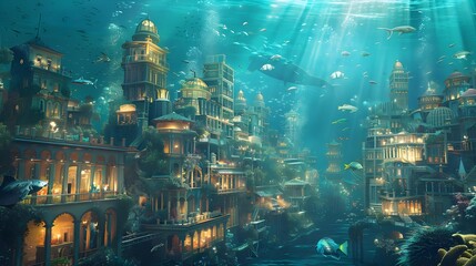 Obraz premium Underwater city life essence captured