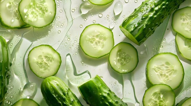 Fresh cucumbers group with slices